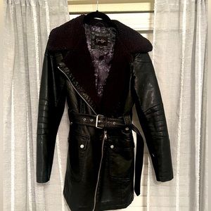 Black leather and Sherpa belted jacket